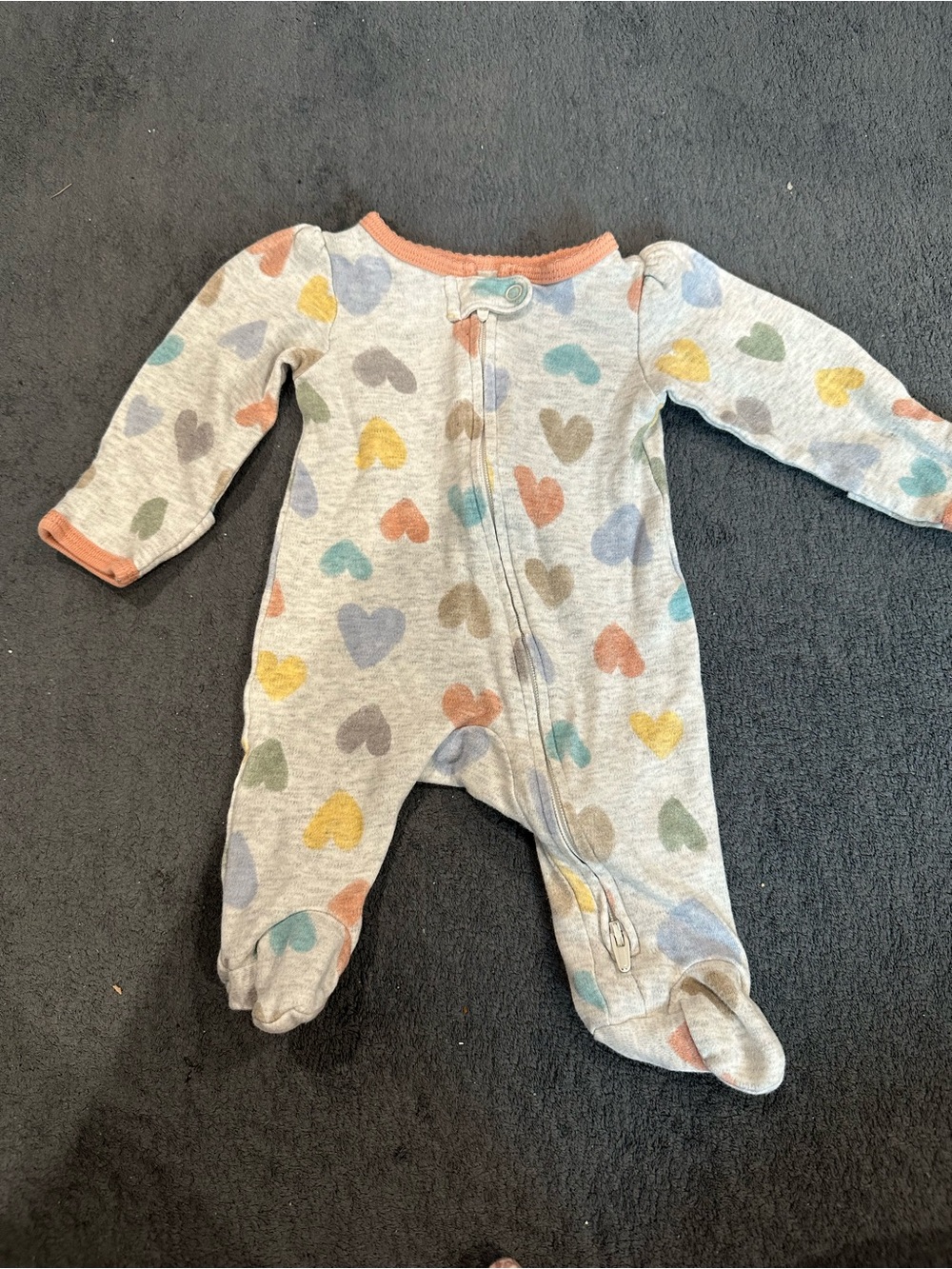 Carter's Heart Zip-Up Cotton Sleep & Play Footie, Gray & Multicolor, Newborn